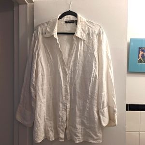 INC 100% Linen White Blouse